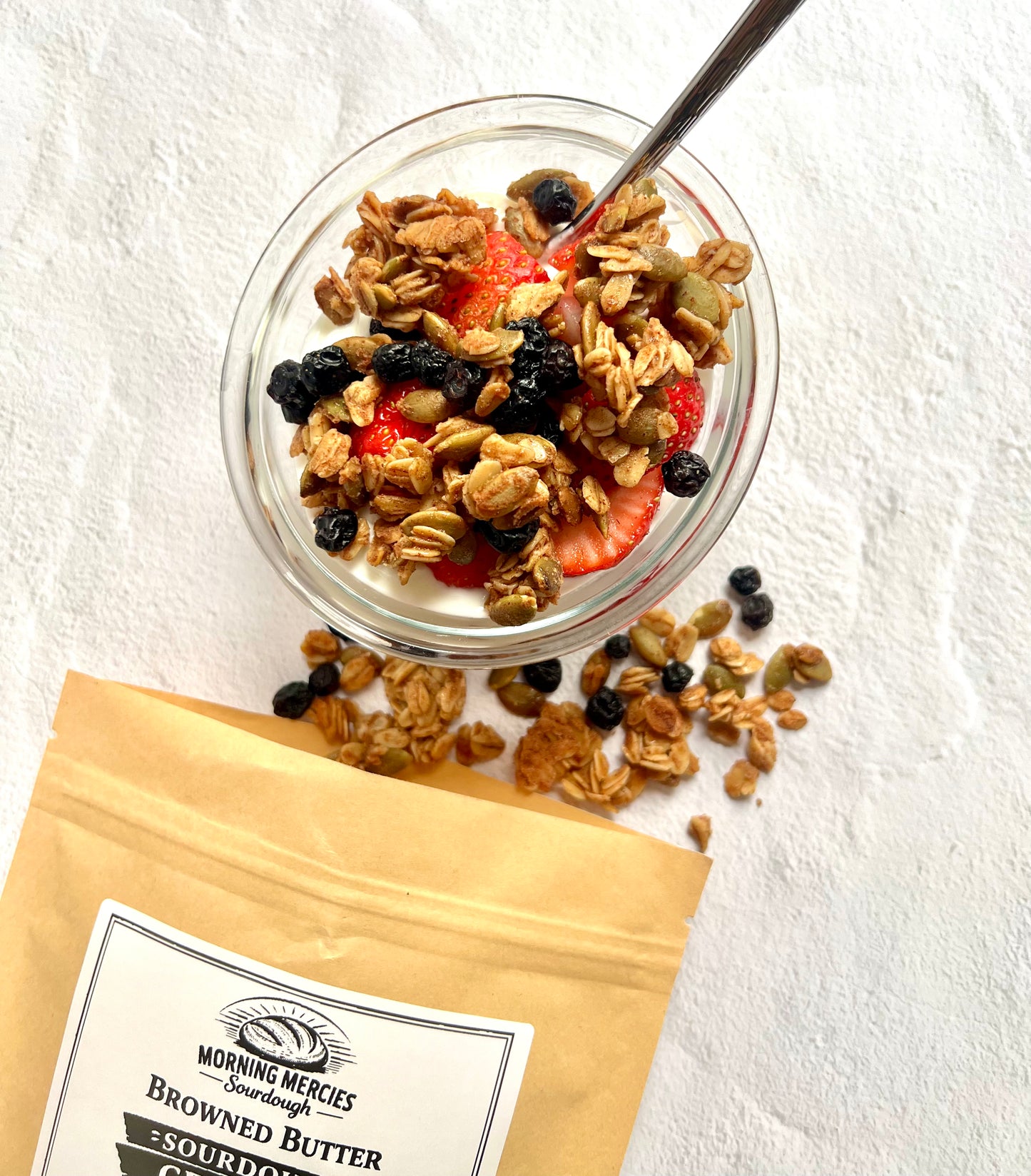 Browned Butter Sourdough Discard Granola (with dried blueberries)
